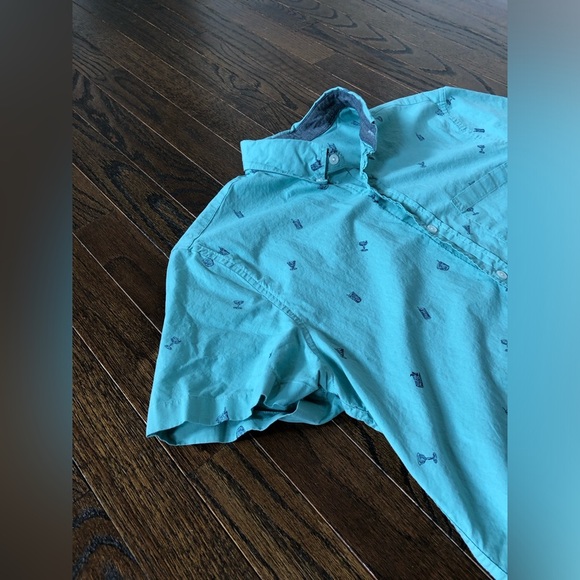 J. Crew Men’s M Teal Green Short-Sleeved Button-Down Shirt w/Cocktail Graphics - Picture 2 of 11